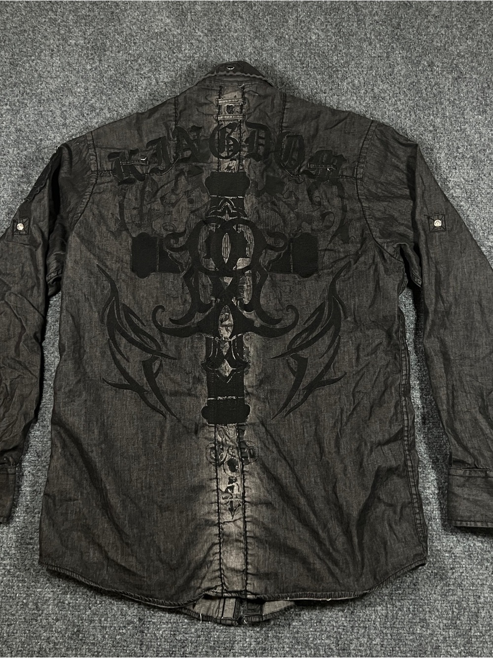 Affliction Style Roar Mens XL Shirt Long Sleeve Pearl Snap Embroidered Goth